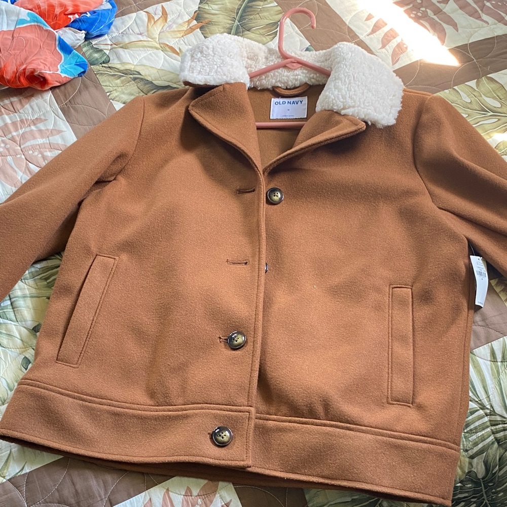 Old Navy junior Tan Pea Coat with Cream Collar